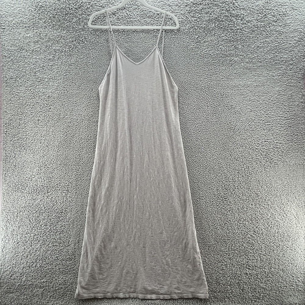 Pitusa Dress Medium Gray Pima Cotton V Neck Slip Open Back Casual Beach Maxi